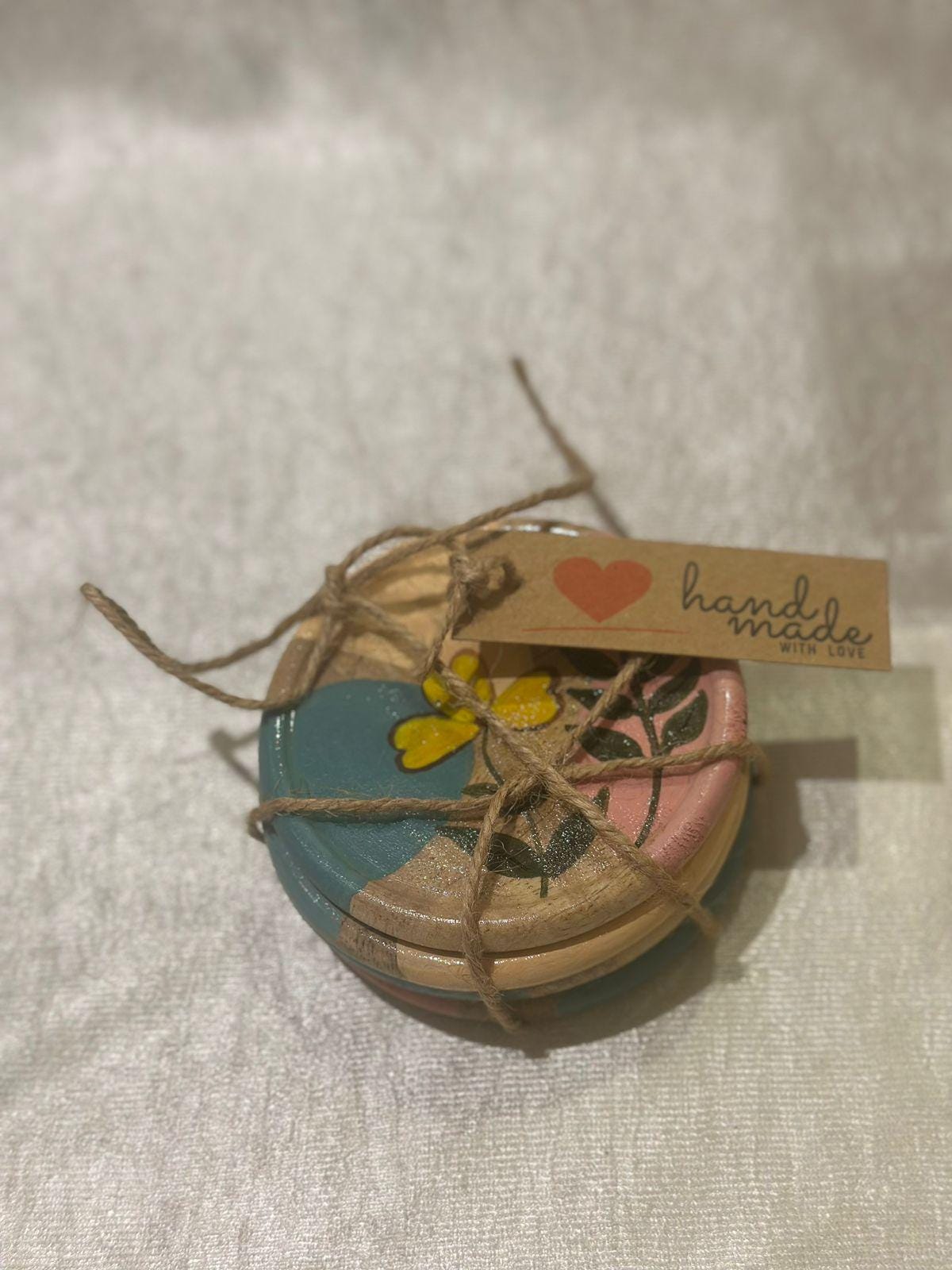 Pinkbloom Handpainted wooden coaster set of 4