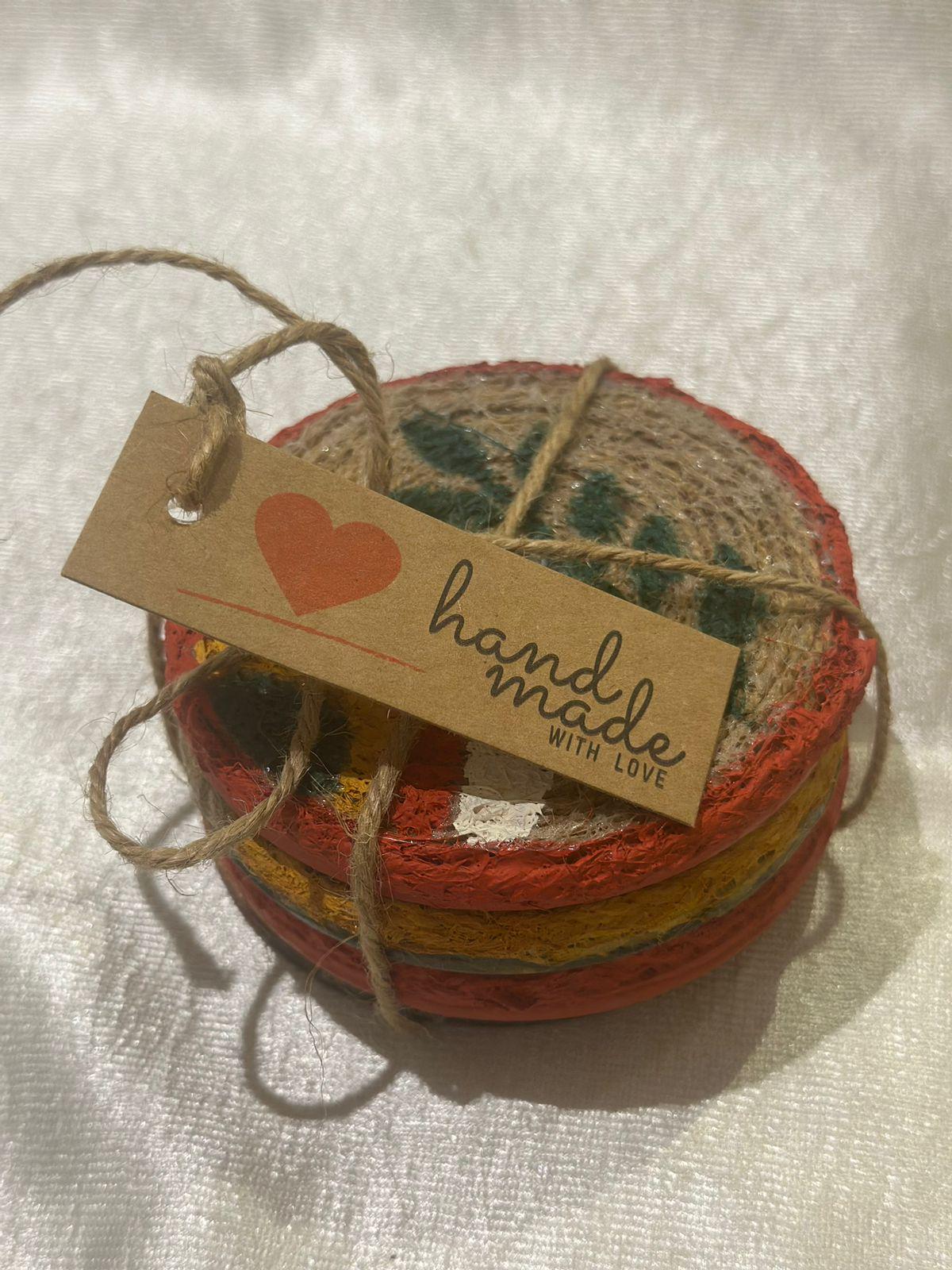 Jute Handpainted coaster set of 4