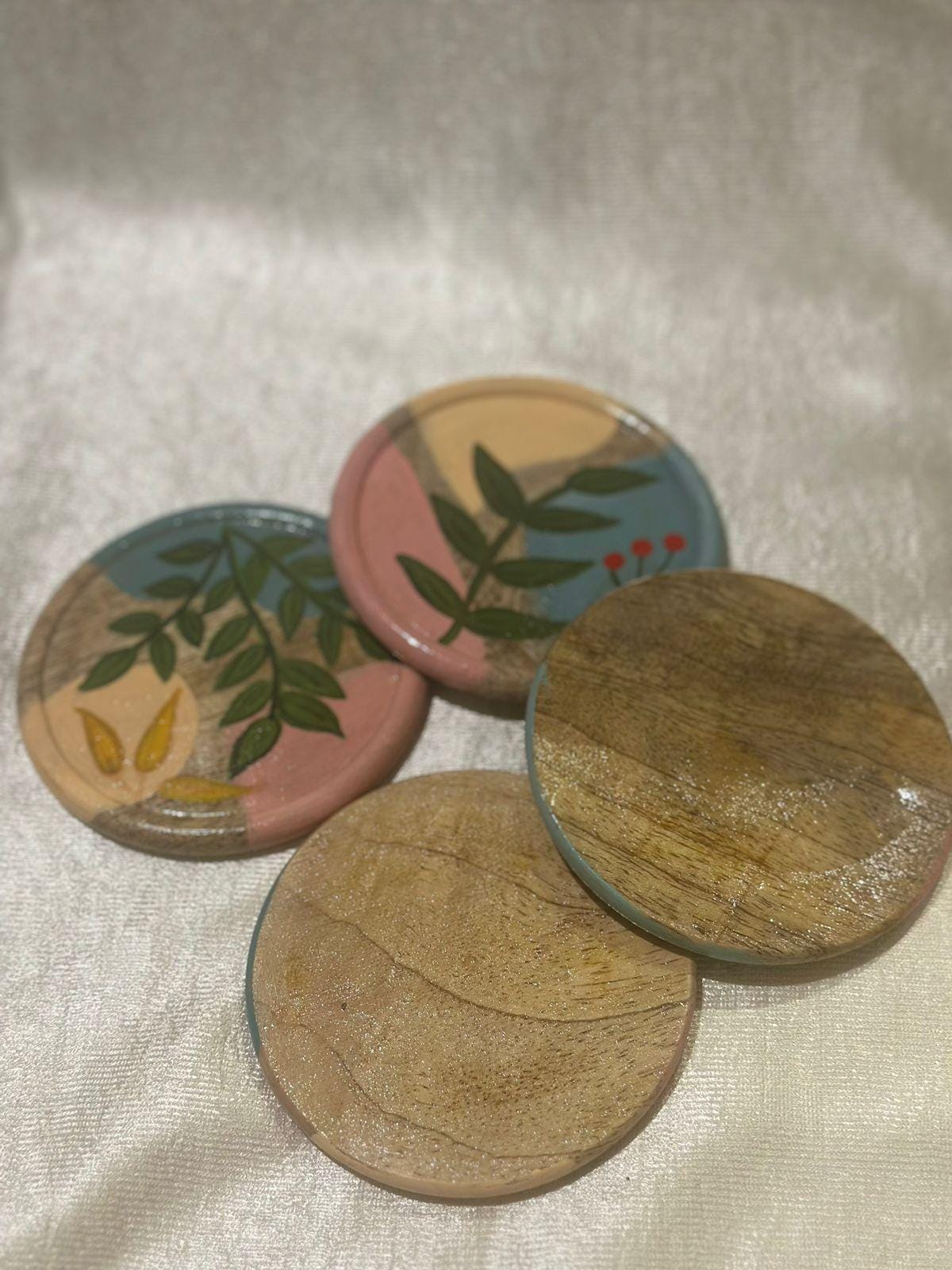 Pinkbloom Handpainted wooden coaster set of 4