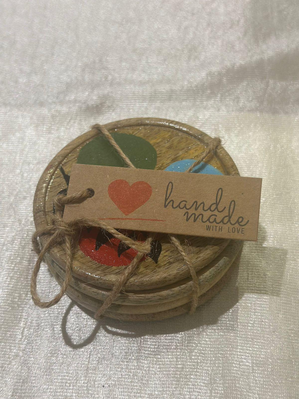 Nature love Handpainted wooden coaster set of 4