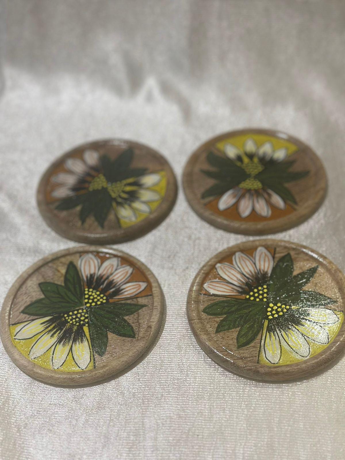 Sunflower Handpainted wooden coaster set of 4