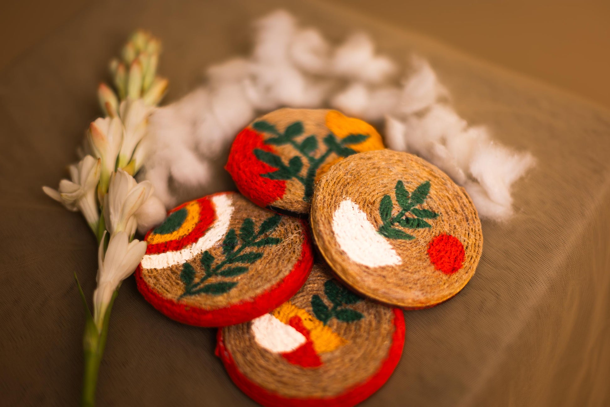 Jute Handpainted coaster set of 4