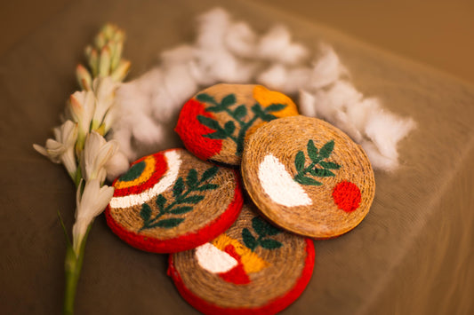 Jute Handpainted coaster set of 4