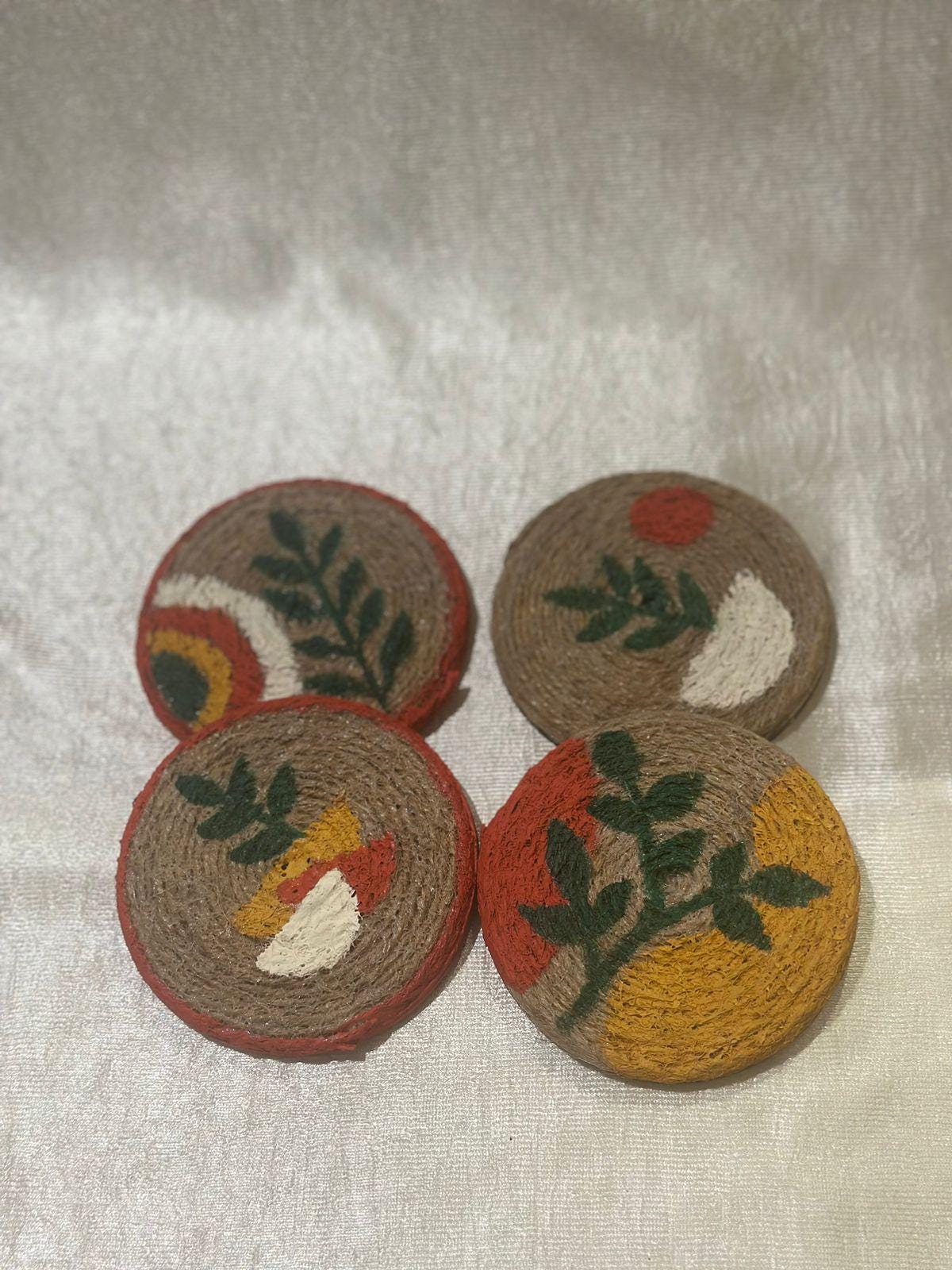 Jute Handpainted coaster set of 4