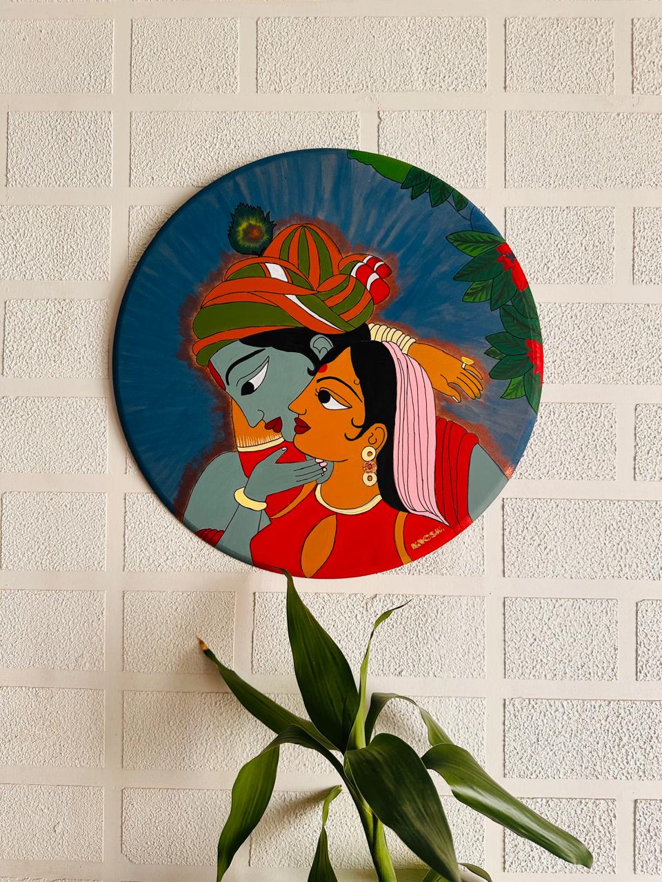 Divine Luster Painting of Radha Krishna wall hanging
