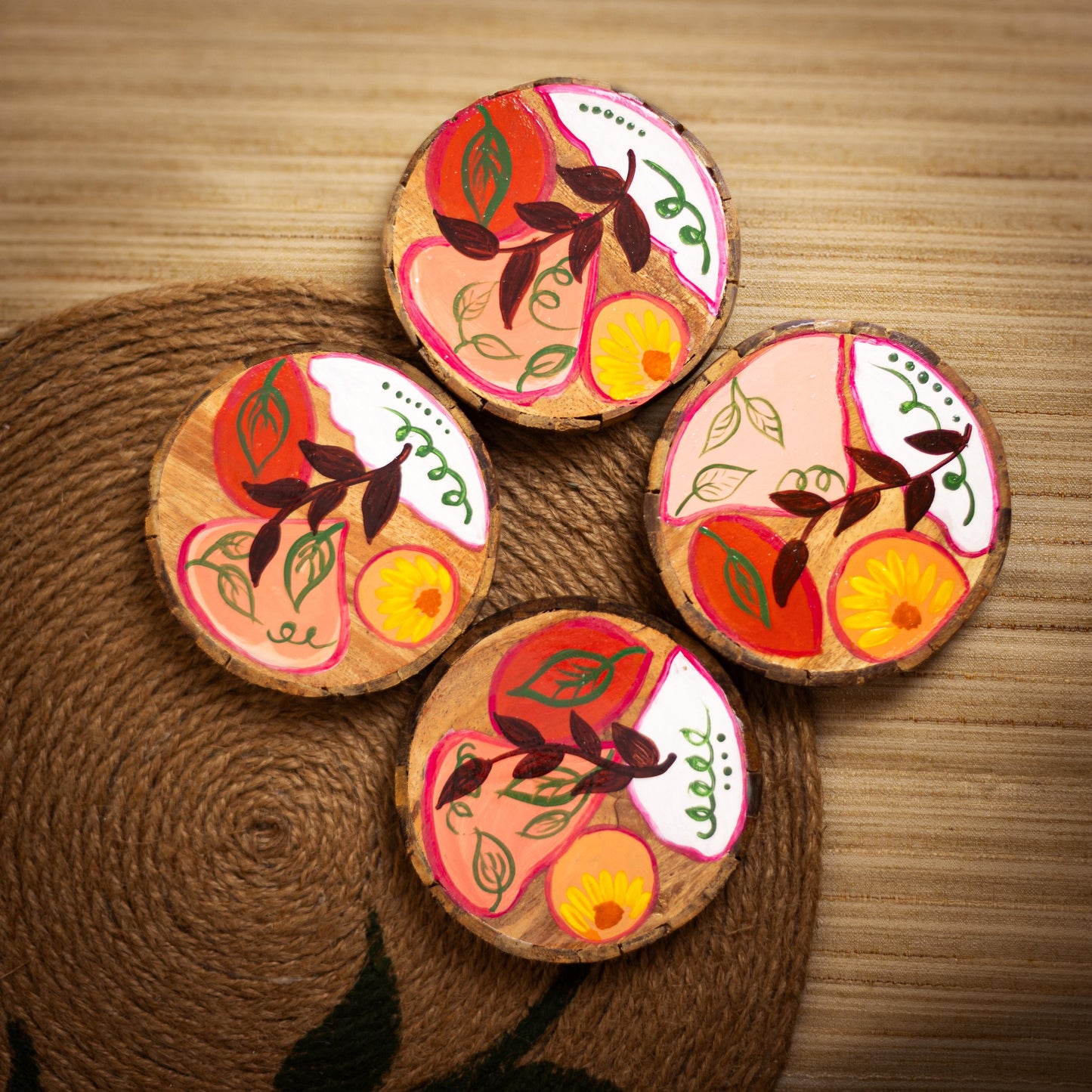 Bloom Handpainted coaster set of 4