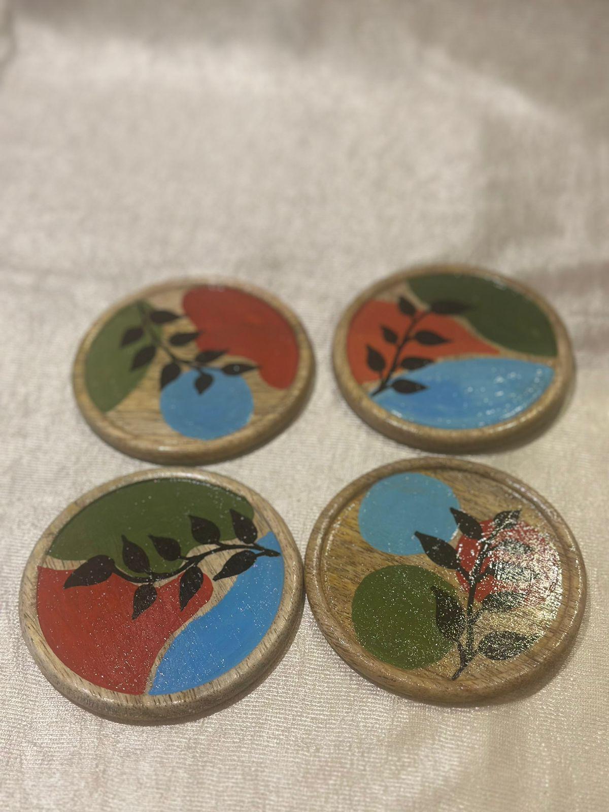 Nature love Handpainted wooden coaster set of 4