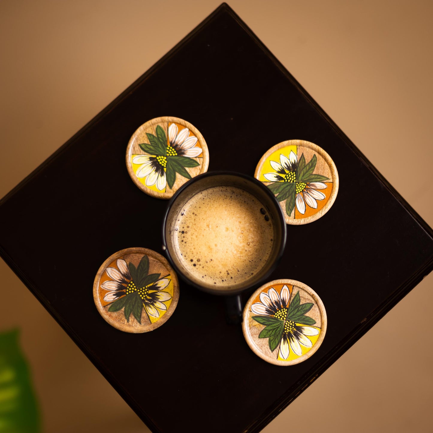 Sunflower Handpainted wooden coaster set of 4