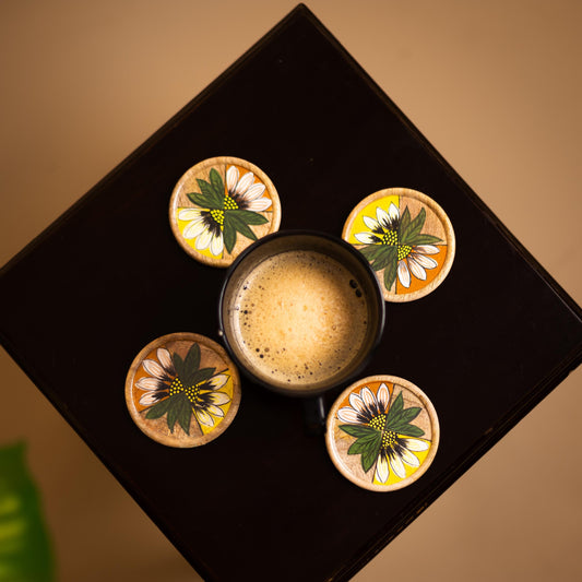 Sunflower Handpainted wooden coaster set of 4