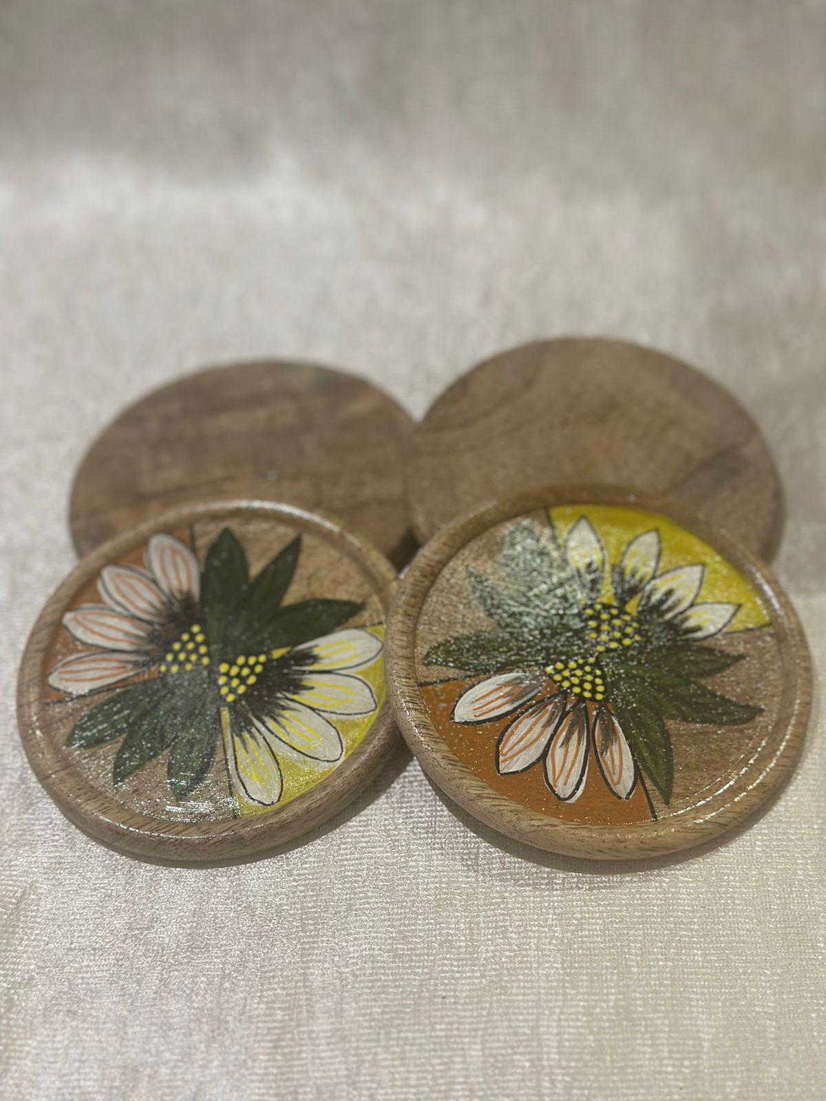 Sunflower Handpainted wooden coaster set of 4
