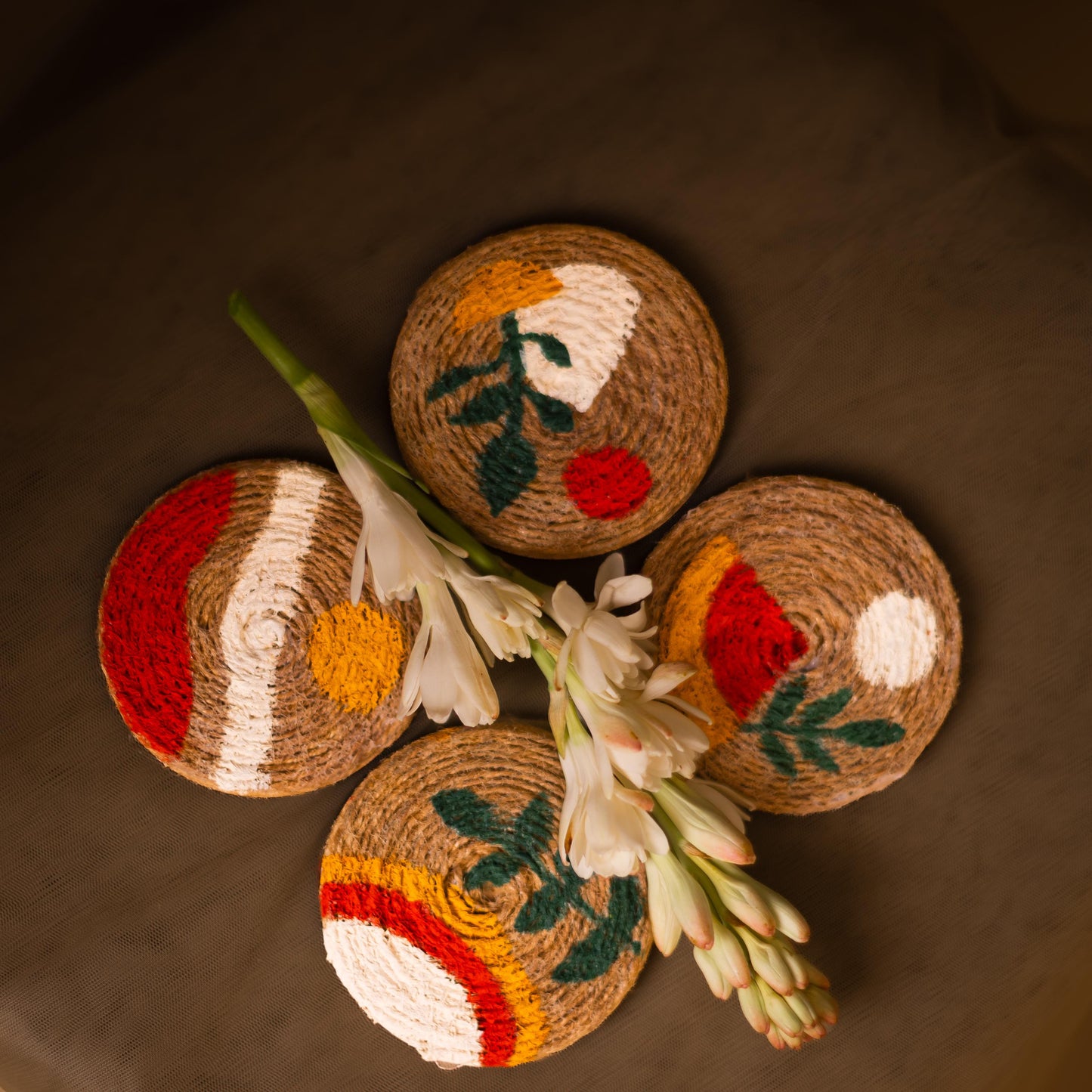 Jute Handpainted coaster set of 4