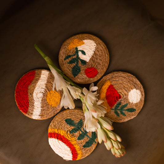 Jute Handpainted coaster set of 4