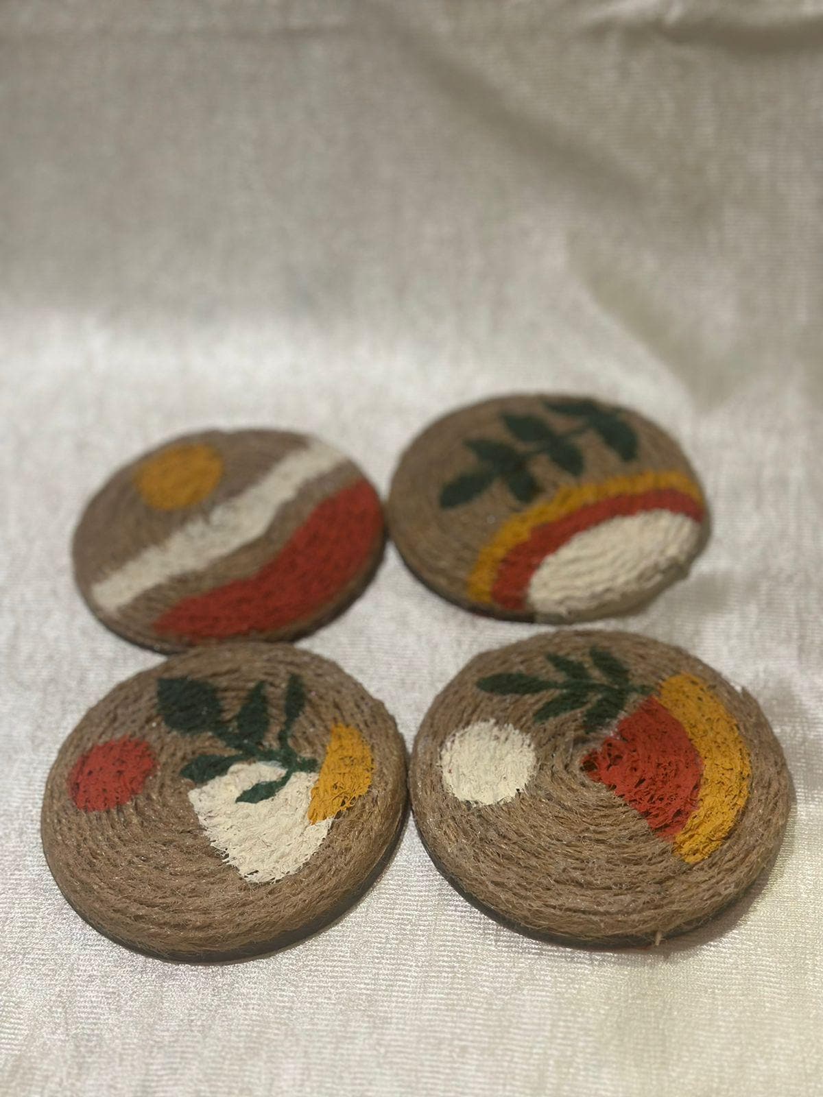Jute Handpainted coaster set of 4